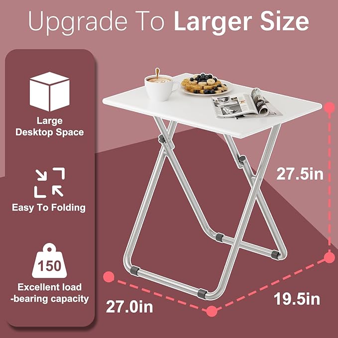 Large Tv Trays, Folding Tray Table, Dinner Tv Table for Eating with No Assembly Required&Sturdy, Foldable Snack Eating Side Table on Bed & Sofa for Living Room,27.3 * 19in(White)