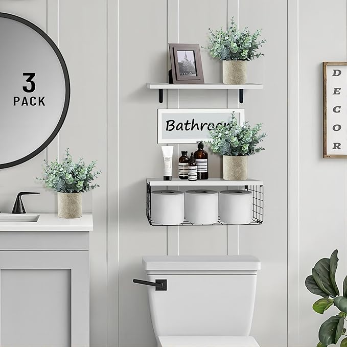 3 Pack Eucalyptus Fake Plants in Pot Artificial Plants Indoor Green Decor Small Faux Plants for Shelf Desk Home Bathroom Farmhouse Room Coffee Table Decor Greenery