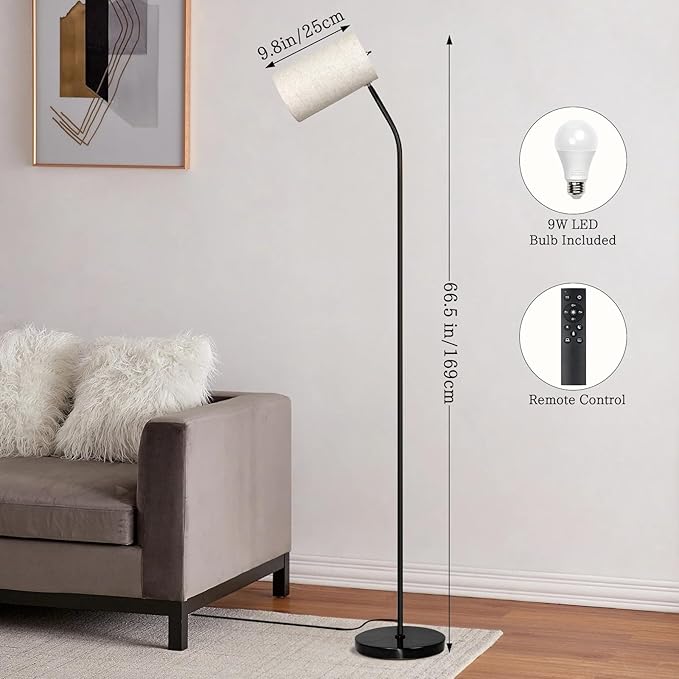 Black Floor Lamp for Living Room with Remote,Dimmable Floor Lamp with Remote Control 9W LED Bulb Included,Tall Stand Reading Lamp for Bedroom, Office, Kids Room, Reading, Working(Beige/Black)