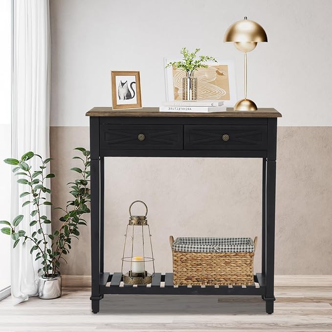 Kinfant Console Table with 2 Drawers, Narrow Entrance Table with Storage Shelf for Entryway, Living Room,Small Entryways, Hallways, Foyer Corridors, Behind The Sofa, Black