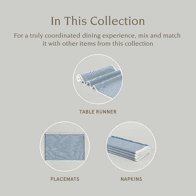 Over&Back Set of 4 Woven Frayed Chambray Placemats - Colorful Dining Table Mat - Hand-Finished Frayed Edges - 100% Cotton - Machine Washable - Kitchen and Home Decor - Blue - 14" L X 20" W