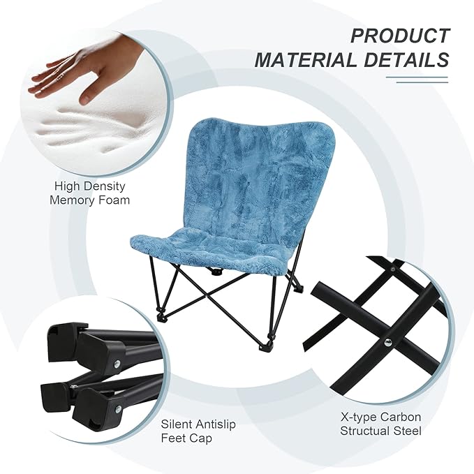 Extra Large Faux Fur Foldable Butterfly Chair (Lake Blue)