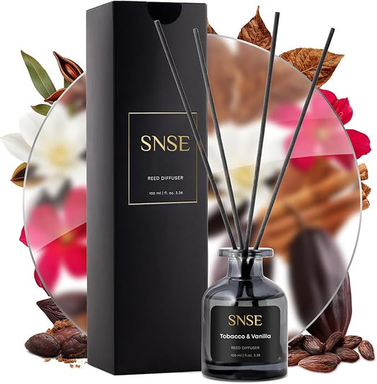 SNSE Tobaco & Vanilla Reed Diffuser Set - Premium Reed Diffusers for Home with Diffuser Reeds, Luxurious Gift Aroma, Sophisticated Scent, Ideal for Relaxation, Elegant Home Fragrance