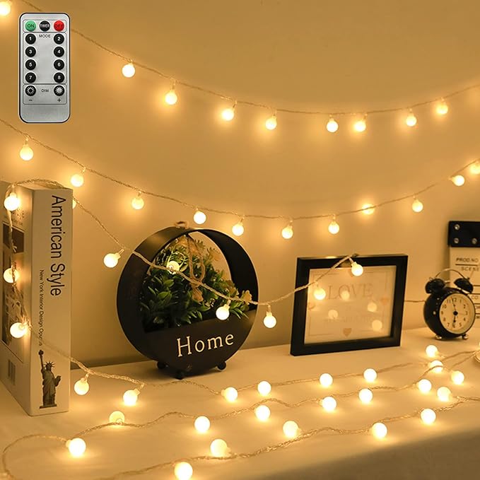 ZIMINGU LED Ball String Lights, 19.6FT 40LEDs Globe Waterproof Fairy String Lights with Remote Control USB Powered, Decorations for Indoor Party Wedding Christmas Tree Patio Balcony, Warm White