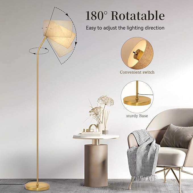 Gold Floor Lamp for Living Room with Remote,Remote Custom Color Temperature & Brightness, Stepless Dimmable Bulb Included,Tall Stand Reading Lamp for Living Room Bedroom Office(Beige/Gold)