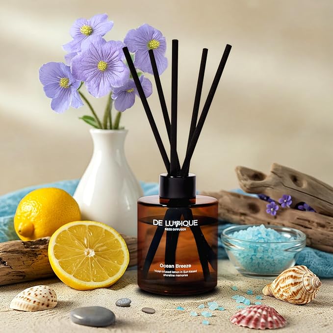 Ocean Breeze Reed Diffuser 150ml – Aroma Diffuser with Lemon, Violet, Lavender & Sea Salt – Long Lasting Reed Diffusers for Home, Crafted by Expert Perfumers – 150ml