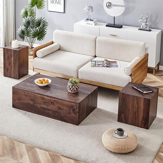 Coffee Table Set for 3, Modern Living Room Table Set, Wood Center Table Set, No Assembly Required - Ready to Use