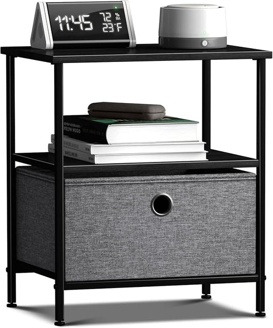 Sorbus Nightstand 1-Drawer Shelf Storage - Bedside Furniture & End Table Chest Dresser with Steel Frame, Wood Top & Easy Pull Fabric Bins for Home, Bedroom, Closets, Bathroom, Office & College Dorm
