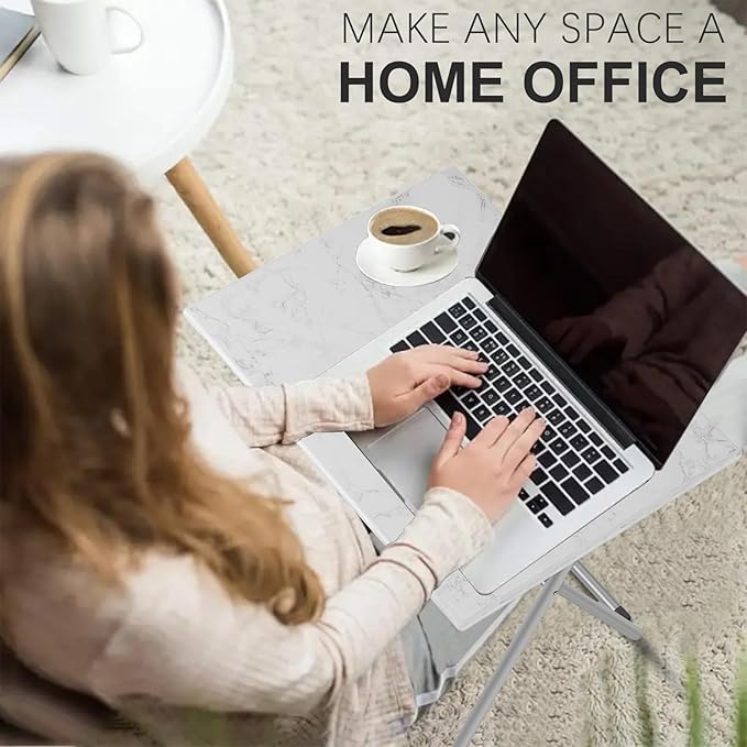 Large Tv Trays, Folding Tray Table, Foldable Dinner Table for Eating with Required&Sturdy, Foldable Snack Tables with Sturdy MDF Top,Portable Laptop Stand,No Assembly ,27.3*19in(White Marble)