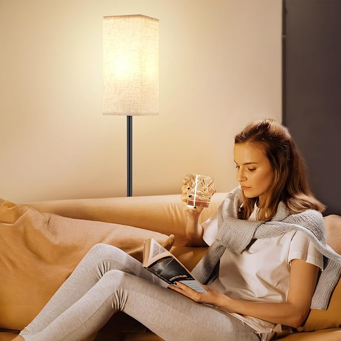 Ambimall 2 Packs Remote Control Floor Lamp, Stepless Dimmable, 64 Inches Tall, Include 9W Bulb, Standing Lamp for Living Room Bedroom Office (Beigh & Black)