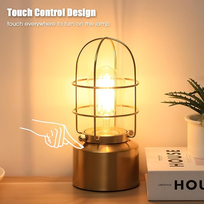 Haian Support Small Touch Gold Table Lamp for Small Spaces - 3 Way Dimmable Industrial Bedside Lamp - Steampunk Antique Nightstand Desk for Bedroom, Living Room (Bulb Included)