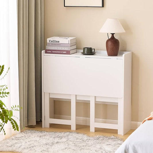 Folding Table with Storage Shelf,32.7 Inch Foldable Computer Desk for Small Spaces,Small Writing Desk for Bedroom Home Office Dorm and Apartment (White)