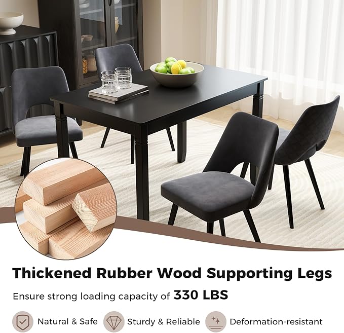 Giantex Dining Table for 4 People, 48"x 29" Kitchen Table with Wood Legs, Load 330 Lbs, Rectangular Dinner Table for Small Space, Dinette, Apartment, Living Room, Dining Room (Black)