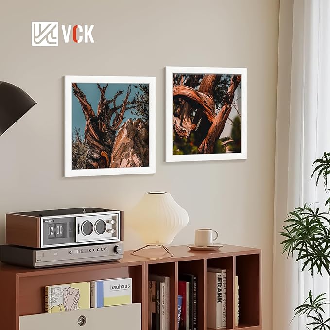 VCK Picture Frame Display Picture Photo Frame with High Definition Real Glass Front Display Tabletop and Wall Mounting (White, 12x12-5 Pack)