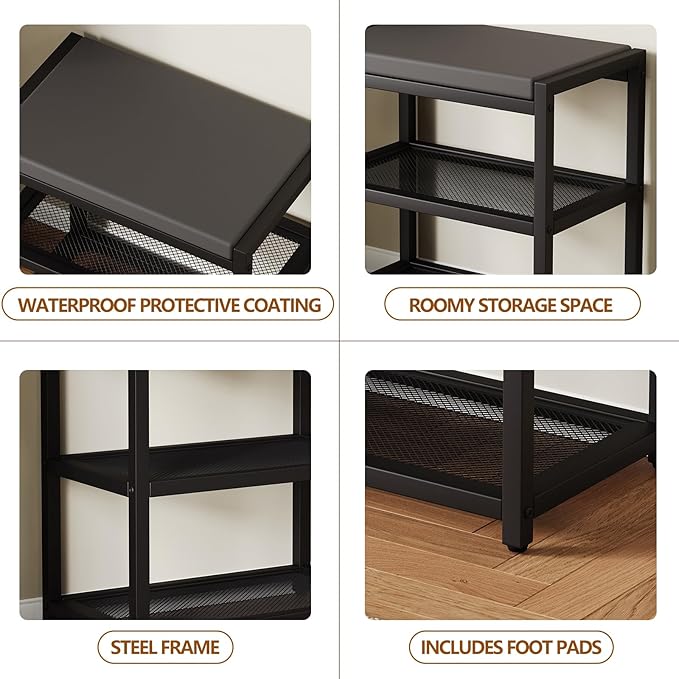 ZHOOGE Small Shoe Bench Shoe Rack Storage Bench Entryway Bench Shoe Shelf with Seat Cushion, Stable Shoe Organizer for Entryway, Living Room, Bench Seat Holds Up to 300 lb, (17"x 10"x 16", L x W x H)