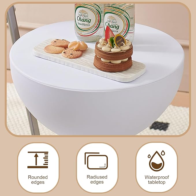 Mini Circle Side Table, Small Modern Bowl-Shaped Coffee Table, Sofa End Table Nightstand, Modern Bedside Home Decor for Living Room, Bedroom，Living Room (Large White)