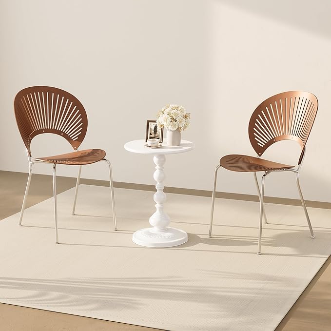 Metal Round Side Table, Small Drink Table for Small Spaces, Matte Modern Accent End Tables Coffee Tables, Pedestal Tables for Living Room, Bedroom, Corners, and Office, 21'' Height (White)