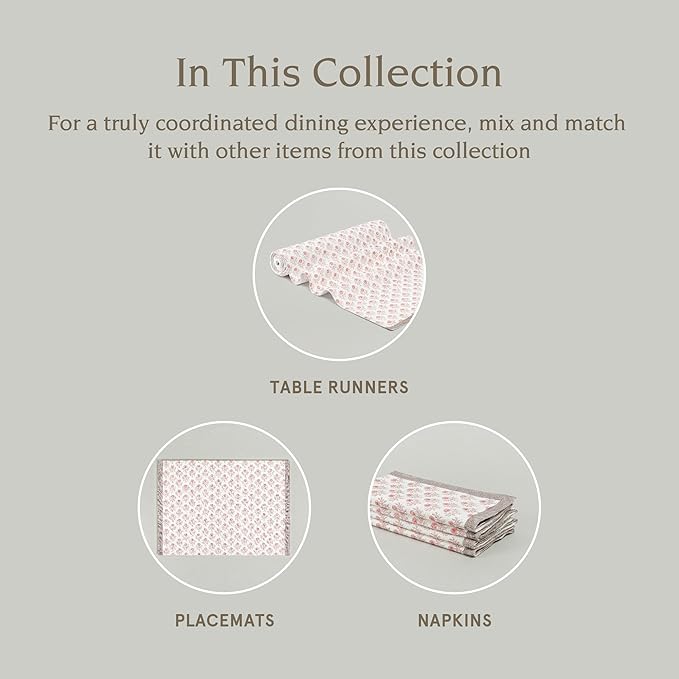 Over&Back Set of 4 Hand-Blocked Placemats - Colorful Dining Table Mat - Each Placemat is Unique - 100% Cotton - Machine Washable - Kitchen and Home Decor - Pink Blossom