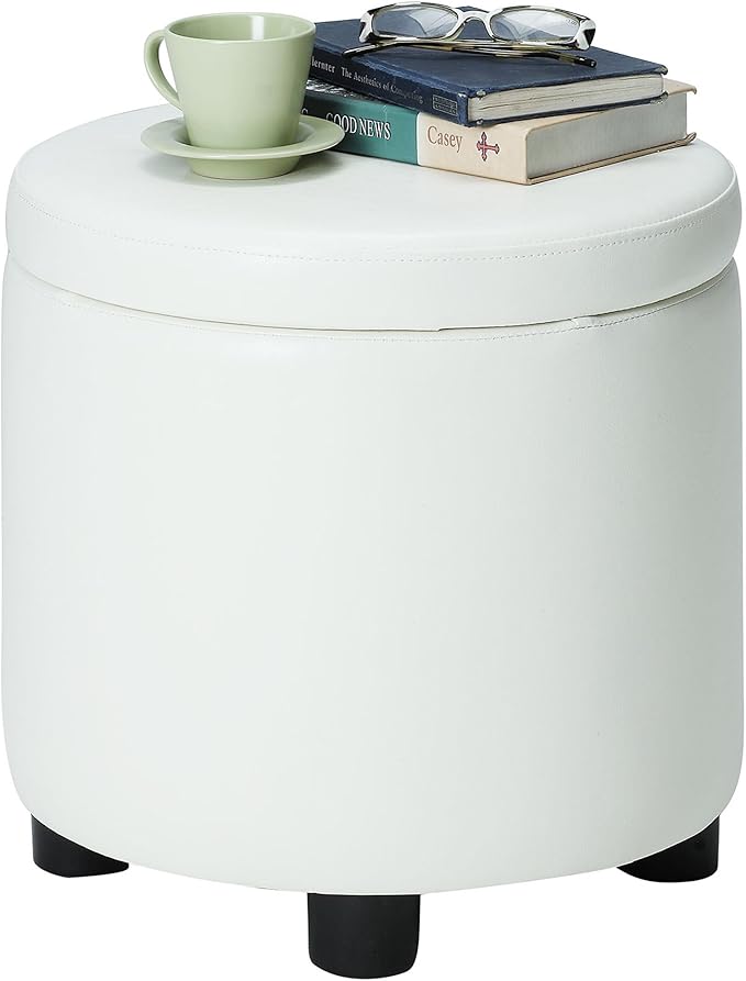 Designs4Comfort Round Accent Storage Ottoman with Reversible Tray Lid
