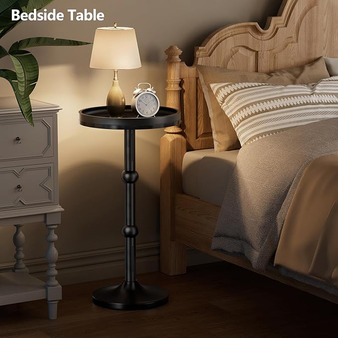 Small Round Side Table, Coffee Drink Table for Small Spaces, Modern Night Stand with Metal Leg, Weighted Iron Base Pedestal Round End Tables for Living Room, Bedroom, Narrow Corners,Sofa Couch