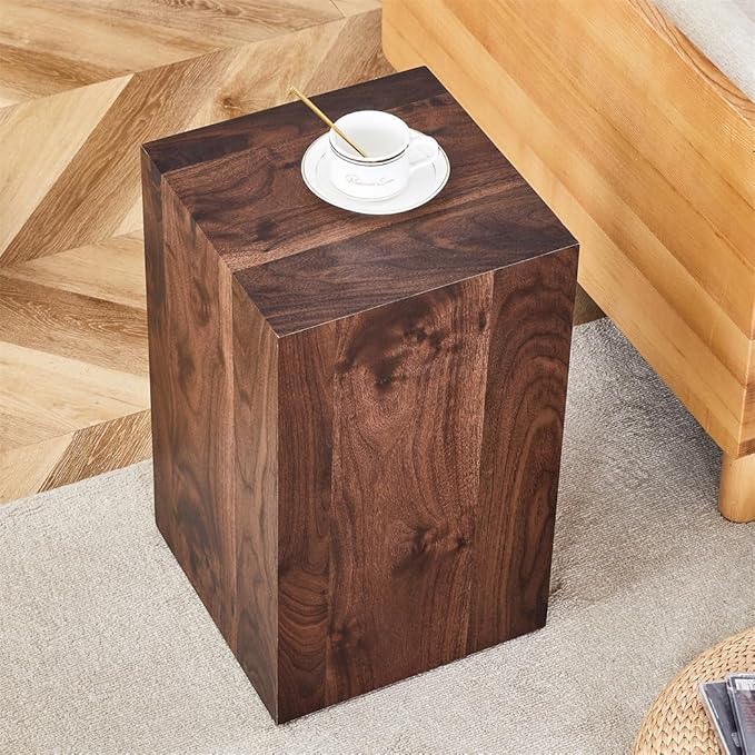 Side Table, End Table with Wood Grain, Modern Beside Sofa Couch Tables, Cube Accent Living Room Table, Bedside Table Nightstand for Small Spaces, Bedroom