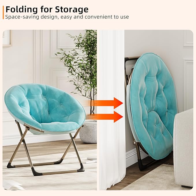 GarveeHome Comfy Oversized Saucer Chair – Soft Plush Fabric Reading Lounger for Adults, Stable X-Large Metal Frame Foldable Accent Lazy Chair for Bedroom, Living Room, Dorm, Office, Blue