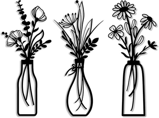 zituzitp 3 Pieces Metal Flower Wall Decor, Wall Art for Bathroom Living Room Kitchen Bedroom Dining Room Rustic Farmhouse Boho Wall Decor Houseworming Gift