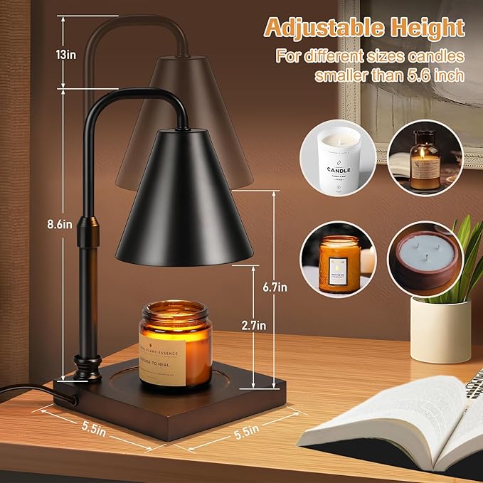 Candle Warmer Lamp with Dimmer, Adjustable Height Metal Candle Wax Warmer Warming Lamp 2/4/8H Timer for Scented Candles for Housewarming Bedroom Home Decor Mom Women Men Family