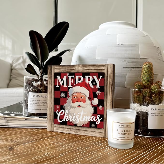 Christmas Decoration, Merry Christmas Wood Signs, Santa Box Sign Decor, Decorative Sign Table Decor, Farmhouse Wood Decors, Xmas Decors Art for Home Office Cafe Bar Club