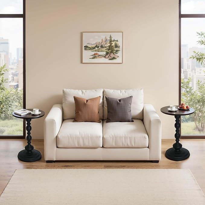 Metal Small Round End Table,Vintage Bedside Drink Table Nightstand for Small Spaces,Modern Accent Pedestal Tables Coffee Tables for Living Room, Bedroom, Corners, Patio,Black