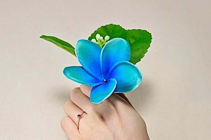 Birthday Gifts for Women Men 10pcs Unique Teal Flowers PU Real Touch Flowers Hawaiian Plumeria Frangipani Artificial Flowers for DIY Birthday Gifts Wedding Gifts Home Decor Table Centerpiece