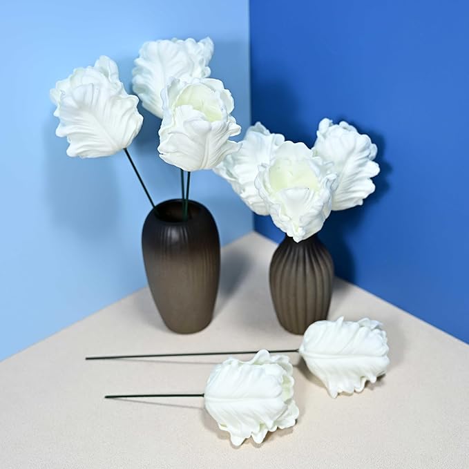 8pcs White Flowers PU Real Touch Flowers Wedding Bouquets Artificial Flowers for Decoration DIY Floral Gifts Cake Topper Home Office Table Decor Farmhouse Table Centerpiece Decorations