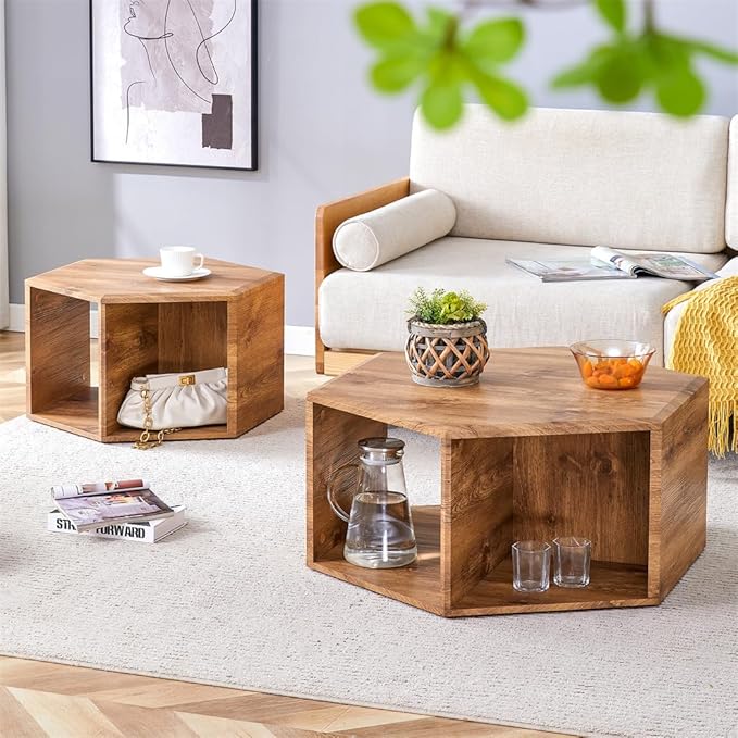 Coffee Table Set for 2, Modern Living Room Table Set, Wood Center Table Set, No Assembly Required - Ready to Use