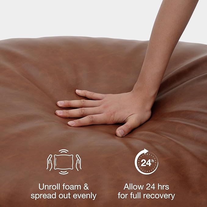 HOMMPA Sling Accent Chair, Steel Frame Lounge Arm Chair Living Room Chair with Side Storage Pocket, Faux Leather Surface Reading Accent Chair Mid Century Modern Bedroom Chair, Brown