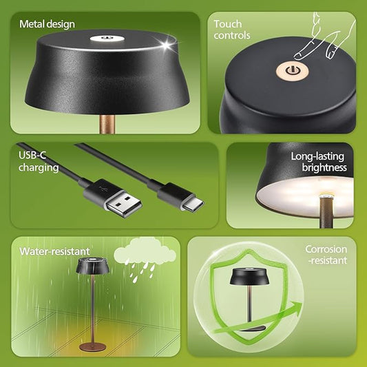 Philips Cordless Table Lamp, Portable Outdoor LED Desk Light,Rechargeable Battery Operated, 2 Adjustable Height, Touch Control & 3 Color Stepless Dimming, Waterproof Lamps for Restaurant/Bedroom