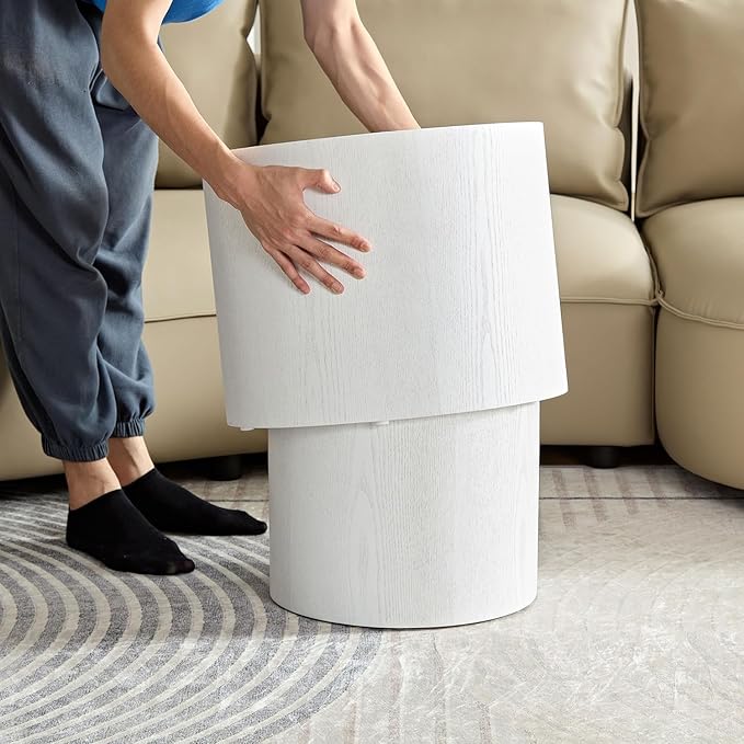 KEVINSPACE Coffee Table Set of 2, 18.9" Modern Round Coffee Tables White Nesting Coffee Table Circle Side Table for Small SpaceAccent End Table Set No Assembling White Wood Grain