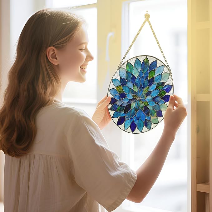 Mandala Ornament, Stained Glass Suncatcher, Suncatcher for Window Decor, Stained Glass Window Hanging, Christmas Ornament, Gifts for Women, Flower Lover, Christmas, Mother's Day, Birthdays