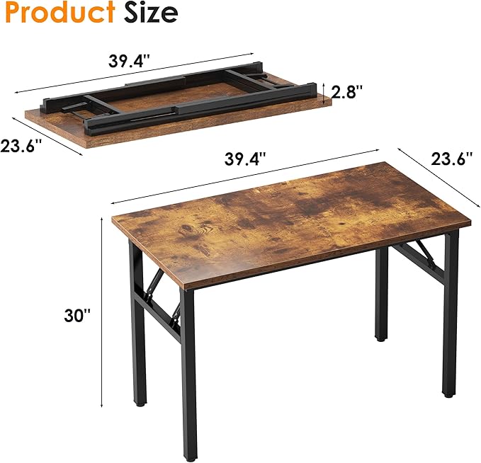 Need 39.4 inches Computer Desk for Small Space Small Folding Table Small Writing Desk Compact Desk Foldable Desk with BIFMA Certification, No Install Needed, Rustic Brown AC5-10060-FB