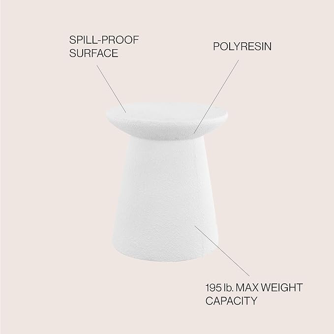 JONATHAN Y TBL1108A Hollie 18" Minimalist Modern Drum Indoor/Outdoor Accent Table Pedestal, Contemporary, Mid-Century, Art Deco, Bohemian, Patio, Garden Room, Bathroom, Living Room, White Frosted