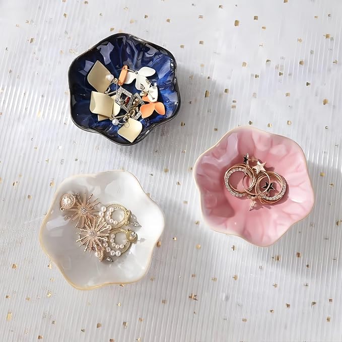 2Pcs Ceramic Jewelry Dish - Lotus Leaf Shape, for Ring Holder Necklace Small Key, Suitable for Mother Friend Sister, Gifts for Women, Cute Plate Trinket Tray, Home Decor (Green & White)