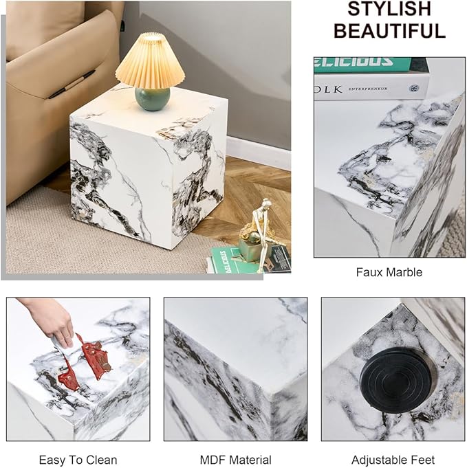 Side Table, End Table Living Room Table, Faux Marble Sofa Couch Bedside Table, Nightstand for Small Spaces, Bedroom