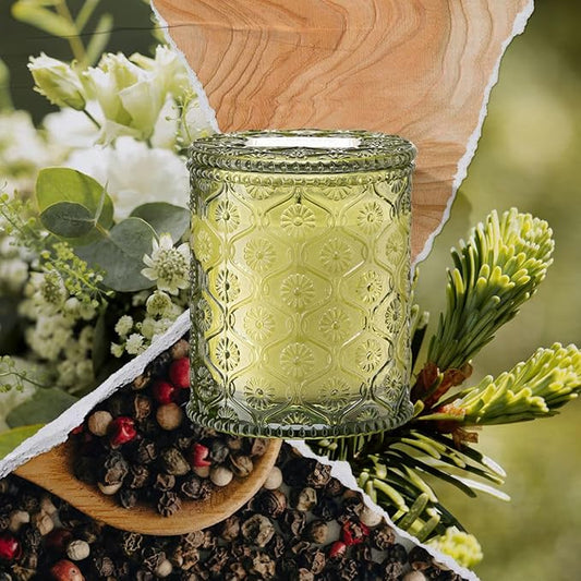 LA JOLIE MUSE Starlit Golden Fir Candle - Cedarwood, Patchouli, Fir Balsam | 6 oz Natural Soy Wax | 40 Hours Clean Burn | Balsam and Fir Candle | Gift-Ready for Hosts & Gatherings