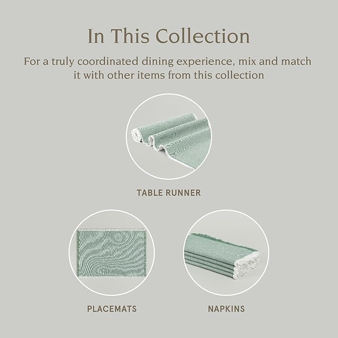 Over&Back Set of 4 Woven Frayed Chambray Placemats - Colorful Dining Table Mat - Hand-Finished Frayed Edges - 100% Cotton - Machine Washable - Kitchen and Home Decor - Green - 14" L X 20" W