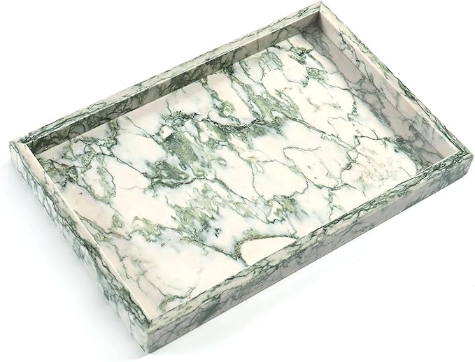Yew & Tulip Natural Marble Vanity Tray, Nature Marble with Green Textures Serving Tray for Bathroom, Kitchen, Vanity, Home Decor, Wedding etc. (12" x 8" x 1.2")