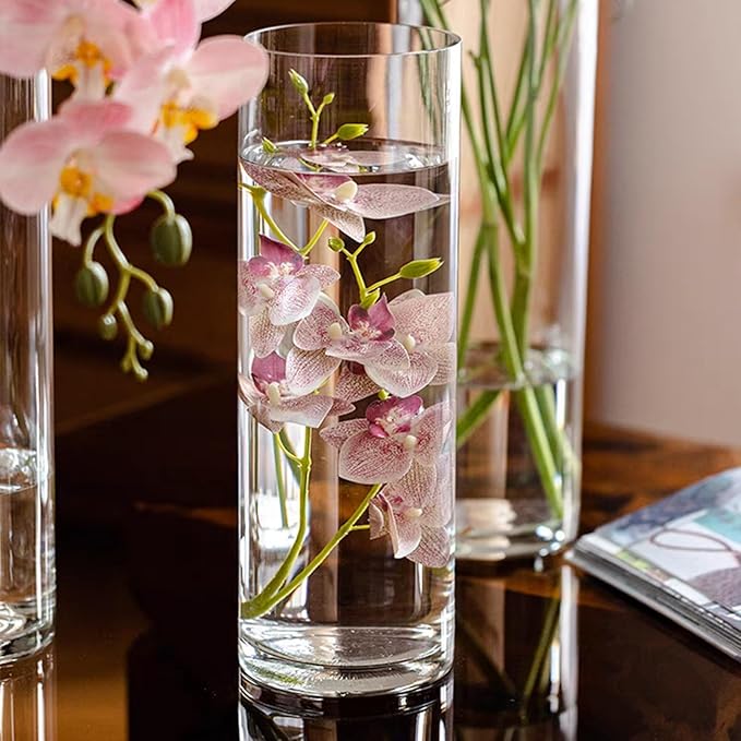 DARENYI Clear Glass Vase for Flowers, 12 inches Tall Cylinder Vase Decorative for Centerpiece, Living Room, Floating Candle, Office, Wedding or Gifts
