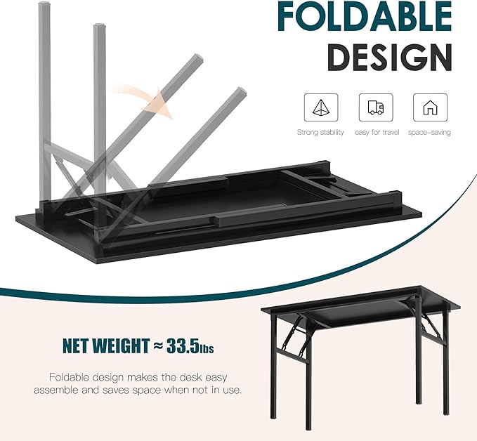 DlandHome Computer Desk 39’’ with LED Lights & Power Outlets,Folding Desk with Monitor Stand, Writing Desk Home Office Desk, Fully Assembled,Black