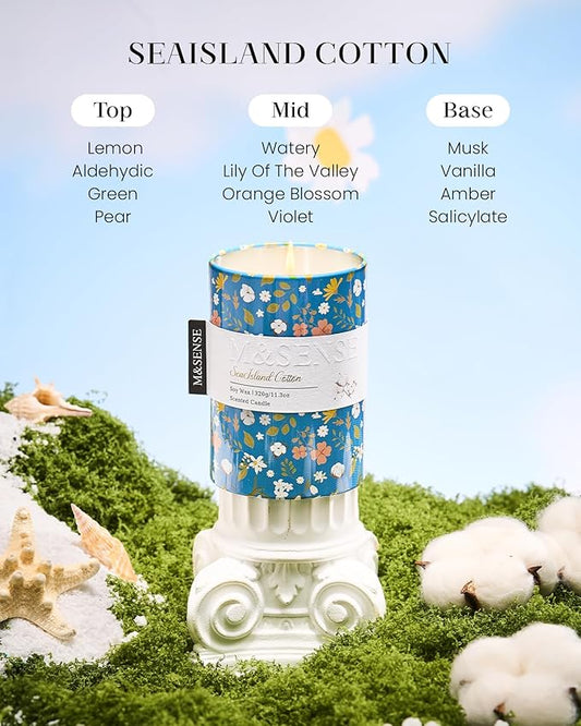 M&SENSE Sea Island Cotton Scented Candle, Medium Jar Candle 11.3oz Natural Soy Wax for Home Scented, Floral Candles Gift for Spring Holiday, Up to 70 Hours Burning Long-Lasting Fragrance
