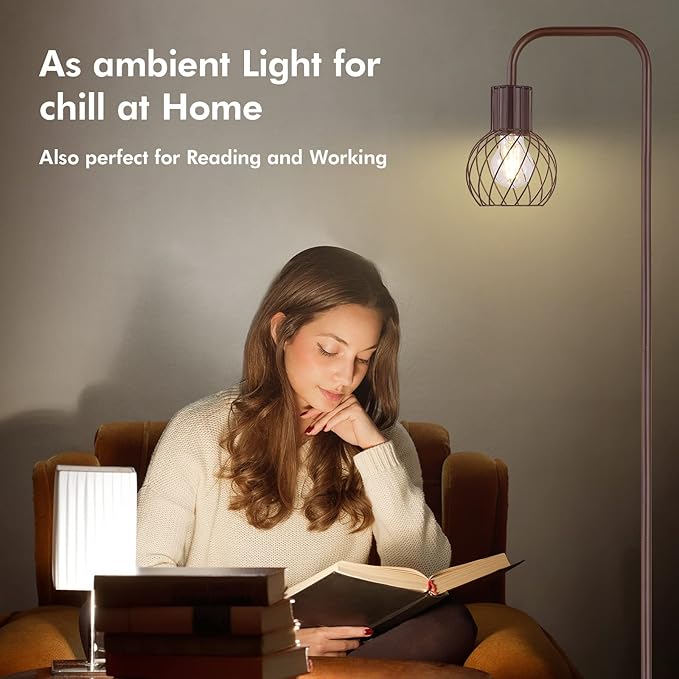 Industrial Standing Lamp with 6W LED Bulb, Foot Switch - Modern Metal Lamp for Living Room, Bedroom, Office - Vintage Rustic Minimalist Farmhouse Stand Up Lamps Brown