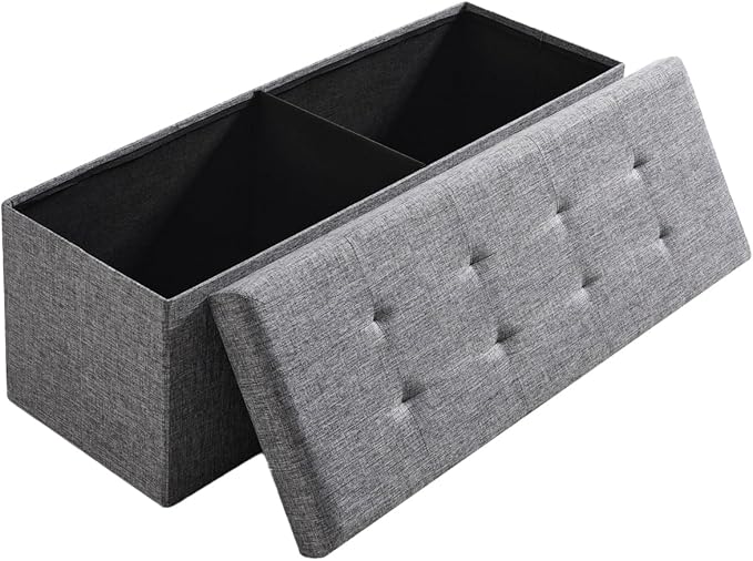 Ornavo Home 43 Inch Folding Storage Ottoman, Long Large Storage Ottoman Chest, Foot Rest Stool, Bedroom Bench - (Gray)