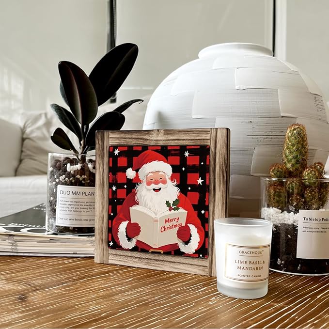 Merry Christmas Wood Sign, Santa Wooden Box Sign Decor, Wood Plaques Desk Decor, Shelf Decoration, Happy Christmas Vibe Decoration for Home Office Cafe Bar Club, Merry Xmas Gift